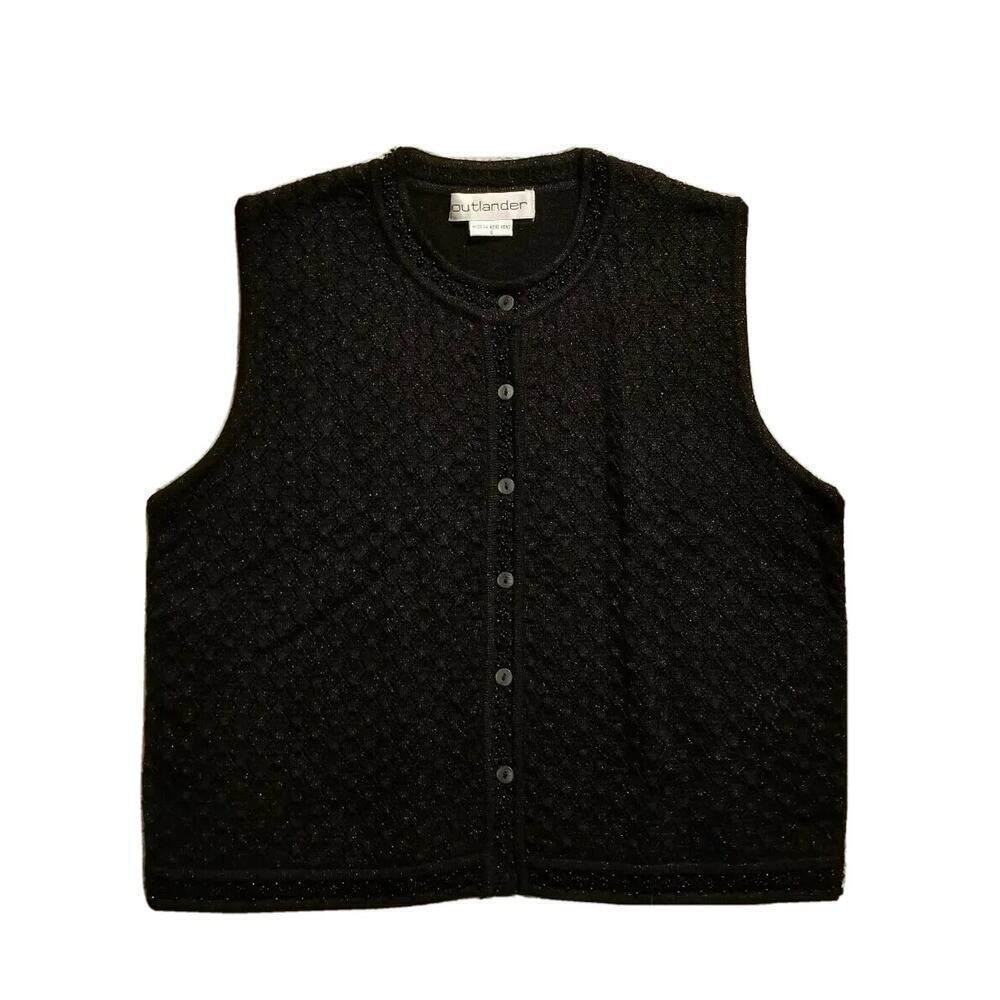 Outlander Sparkle Beaded Button Up Vest Crew‎ Neck Collar Size S